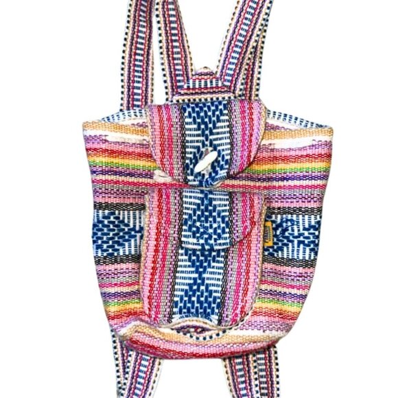 Woven Aztec Mexican Blanket Multicolor Hippie Boho Pink Blue Rasta Backpack - Picture 1 of 7